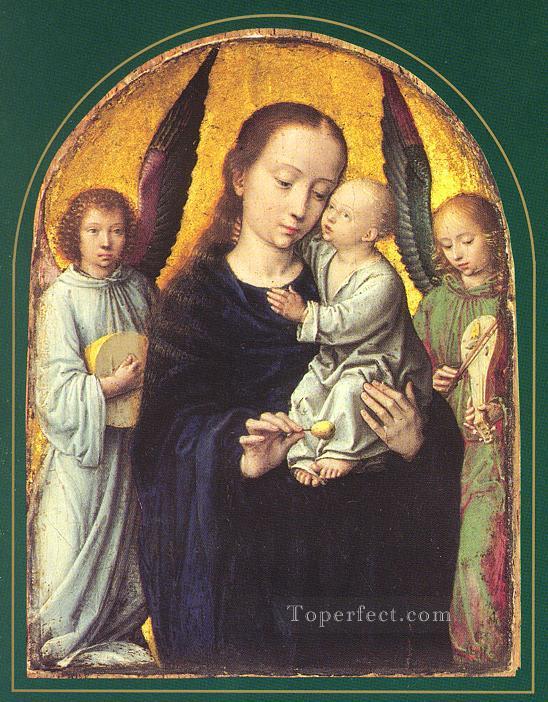 María y el Niño con dos ángeles haciendo música Gerard David Pintura al óleo